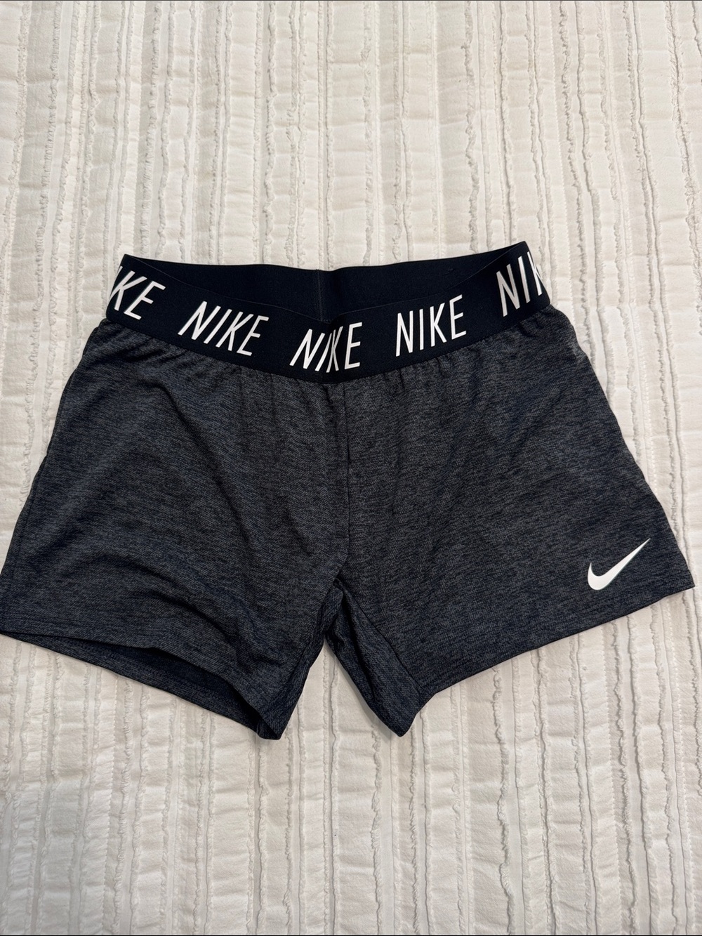 Nike Women's Dark Heather Gray Athletic Shorts with Logo Waistband
